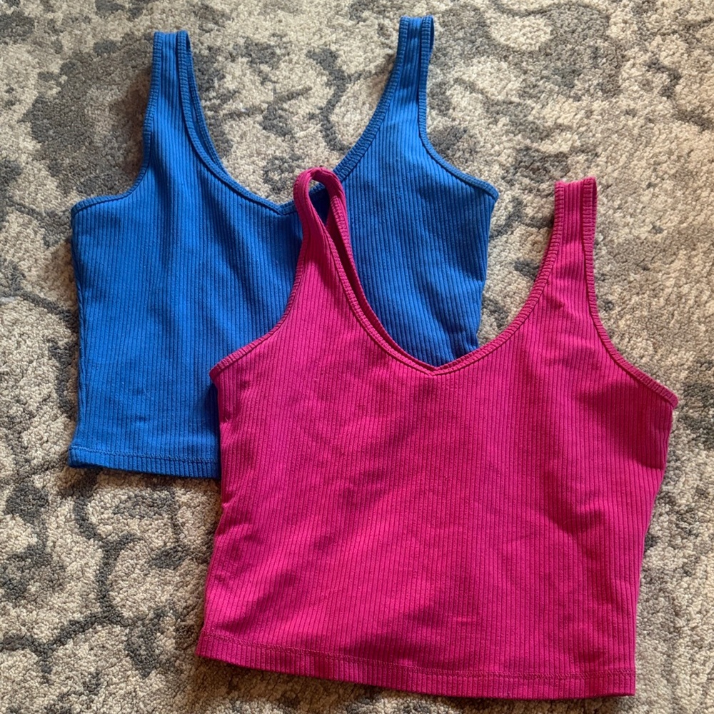 Vibrant Blue and Pink Ribbed Tank Tops